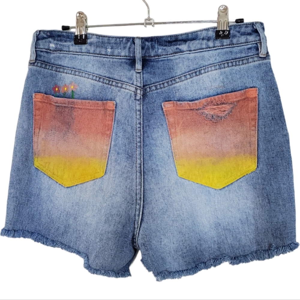 Pacsun Mom Jean Denim Distressed Shorts With Painting Flowers On